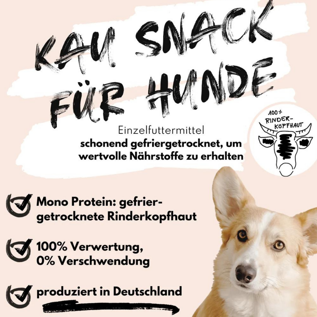 Kau Snack aus 100% gefriergetrockneter Rinderkopfhaut