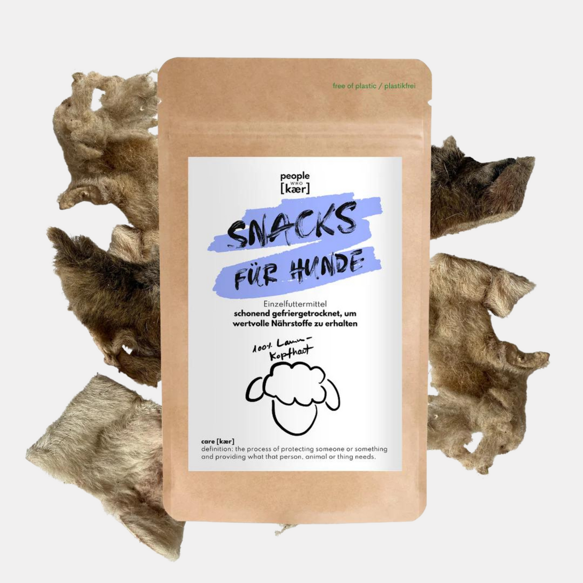 Kau Snack aus 100% gefriergetrockneter Lammkopfhaut