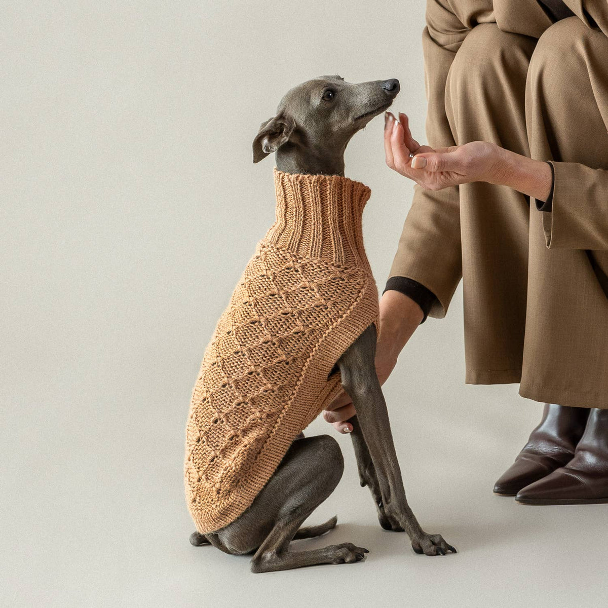 Camel Lattice Alpaca Hundepullover